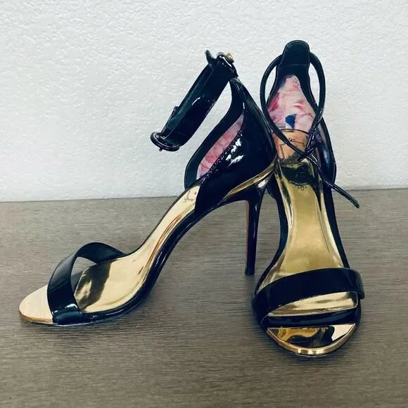 Ted Baker London Black Patent Strappy Stiletto Heels - Picture 2 of 9